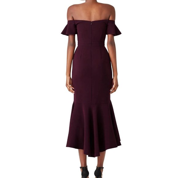 EUC Rachel Zoe Cabernet Devon Off the Shoulder Midi Dress Sz 6 - Picture 6 of 15